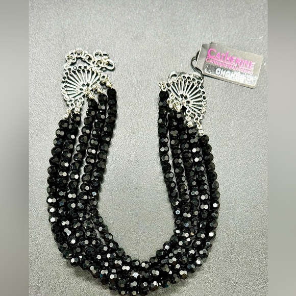 Catherine Malandrino Stunning Black Faceted Crystal Bead Multilayer Choker - Picture 8 of 9